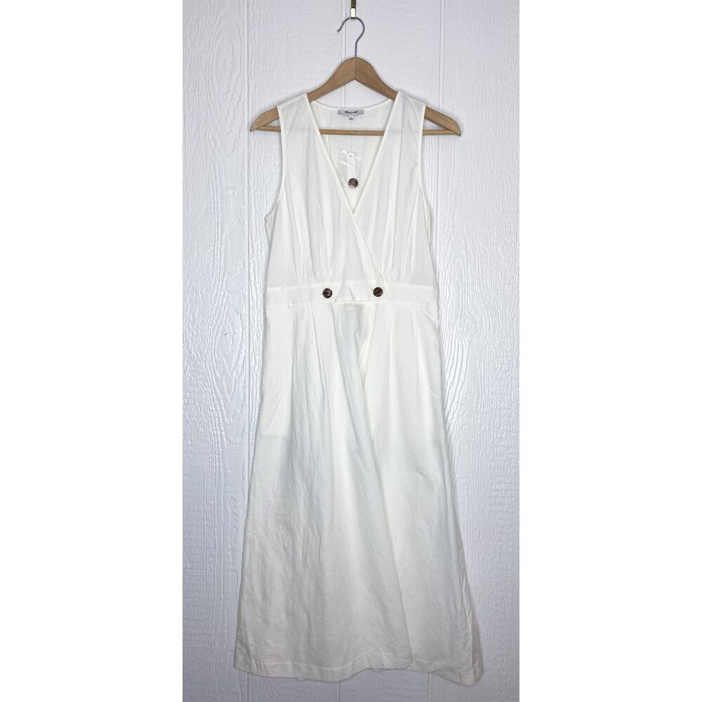 MADEWELL White Button Waist Cotton/Linen Blend Wrap Midi Dress US 6 NWT - Picture 5 of 14
